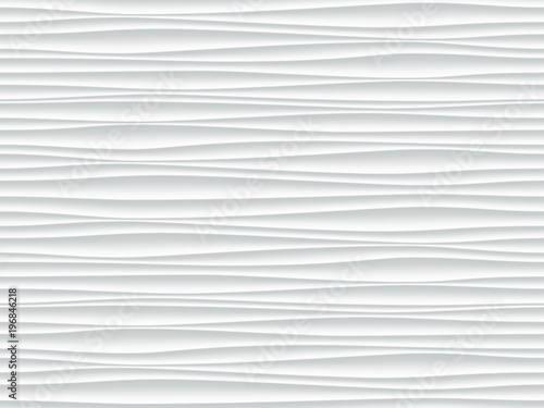 White pattern background with seamless wave wall texture. Vector modern ripple interior decoration. Seamless 3d geometry design