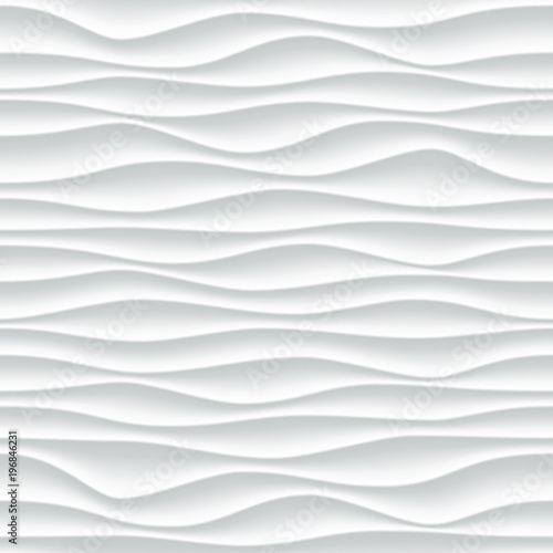 Fototapeta Naklejka Na Ścianę i Meble -  White wave pattern background with seamless wave wall texture. Vector trendy ripple wallpaper interior decoration. Seamless 3d geometry design