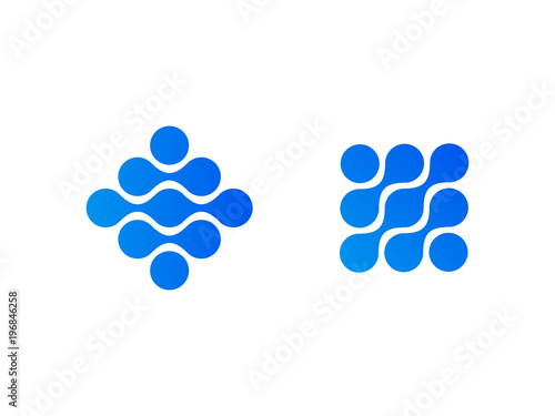 Logo blockchain technology with round circle connection structure. Modern high tech geometrical icon symbol concept. Blue geometry system pattern design