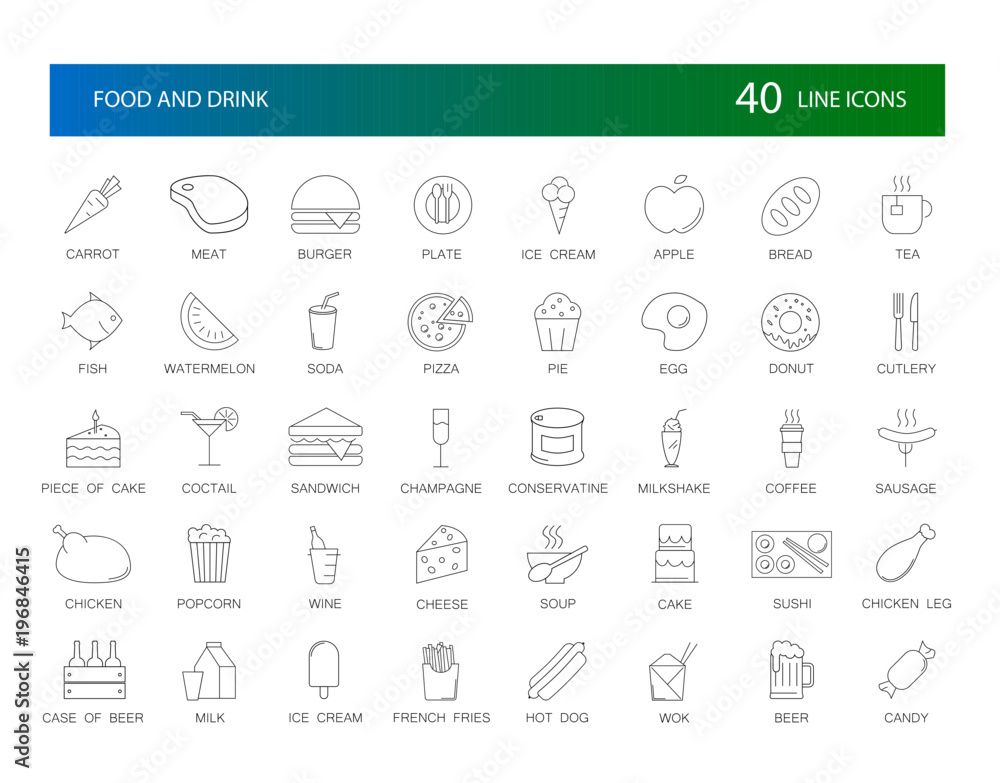 Line icons set. Food and Drink pack. Vector Illustration