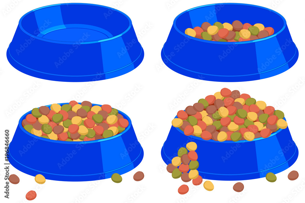 Colorful cartoon pet food bowl set. Stock Vector Adobe Stock