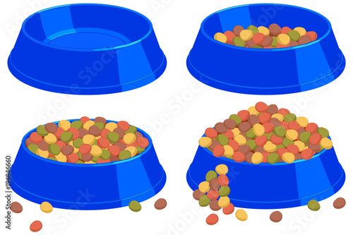 Colorful cartoon pet food bowl set.