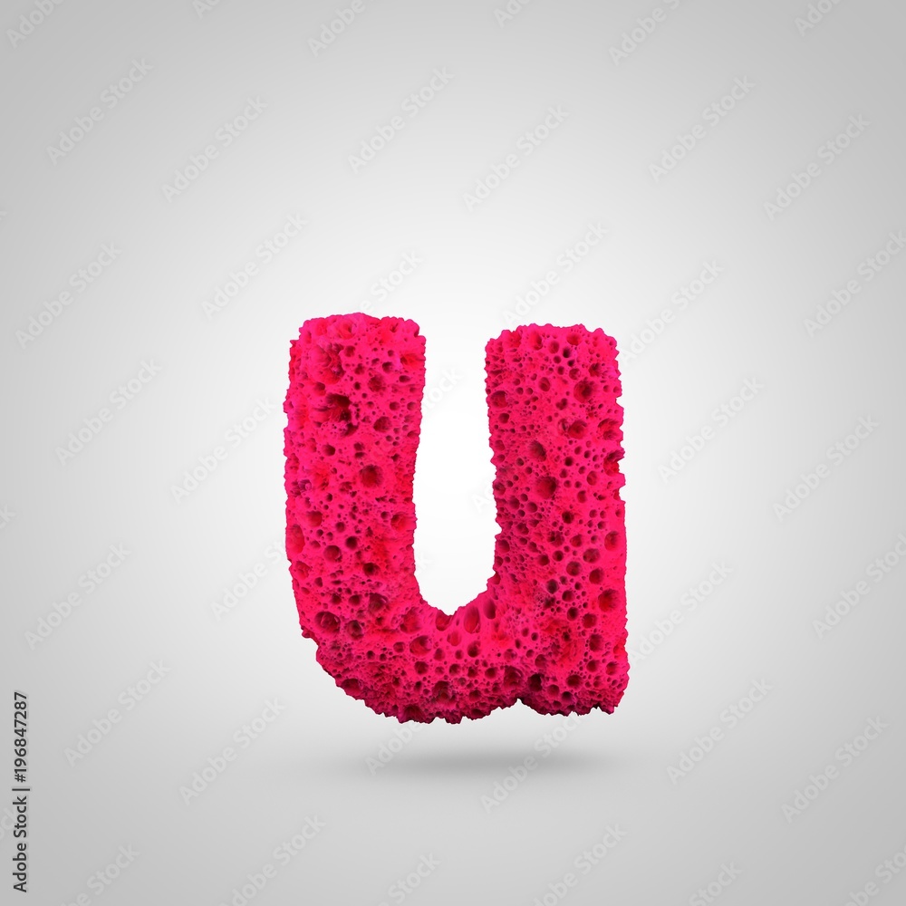 Pink sponge letter U lowercase isolated on white background.