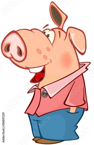 Illustration of a Cute Pig. Cartoon Character