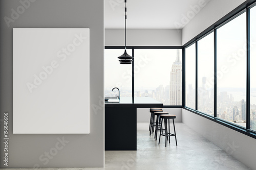Canvas Print Modern kitchen with billboard and NY view