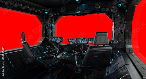 Fototapeta Naklejka Na Ścianę i Meble -  Spaceship grunge interior window isolated