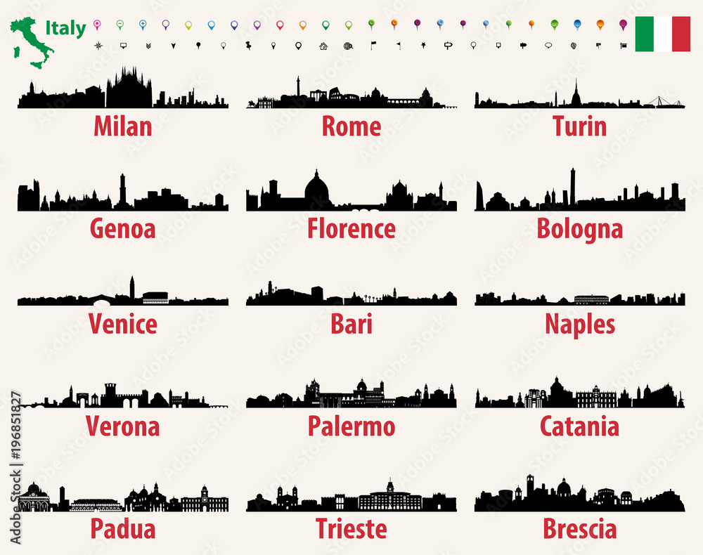 Italy vector cities skylines silhouettes