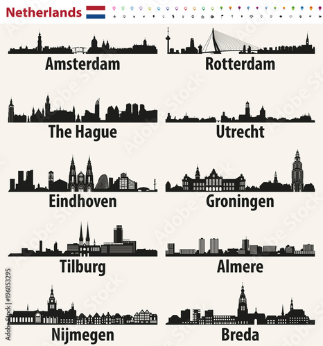 Netherlands largest cities skylines silhouettes