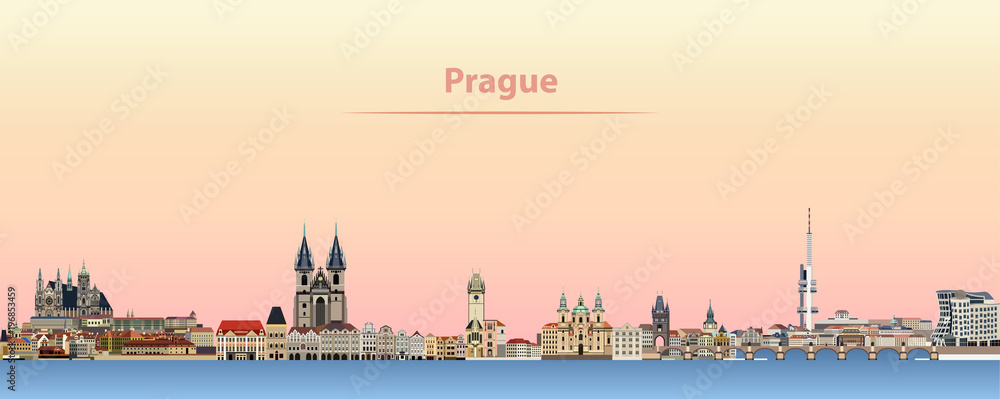 Fototapeta premium Praga wektor panoramę miasta o wschodzie słońca
