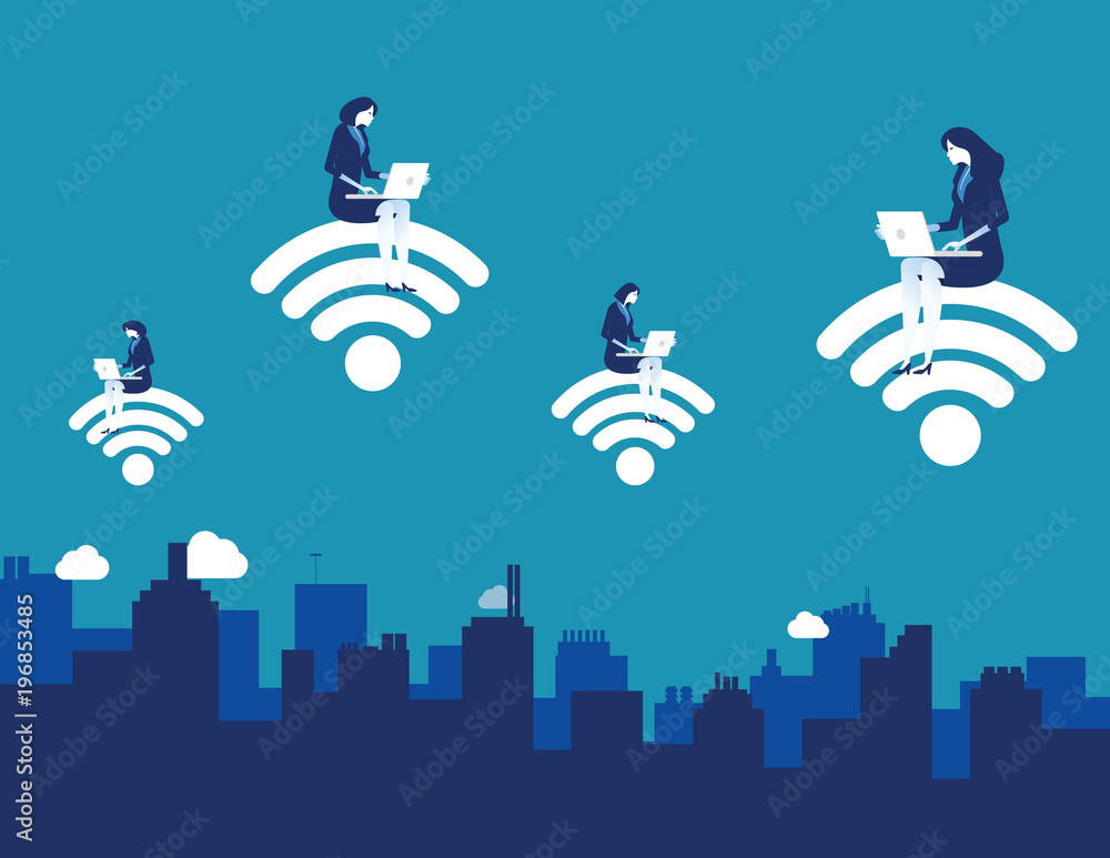 Obraz premium Business people using laptop with internet support business and lifestyle. Concept business vector illustration.