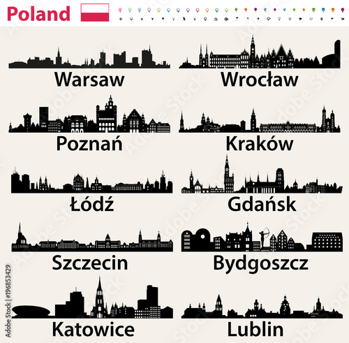 Poland largest city skylines silhouettes photo
