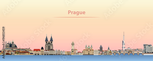 Prague vector city skyline at sunrise