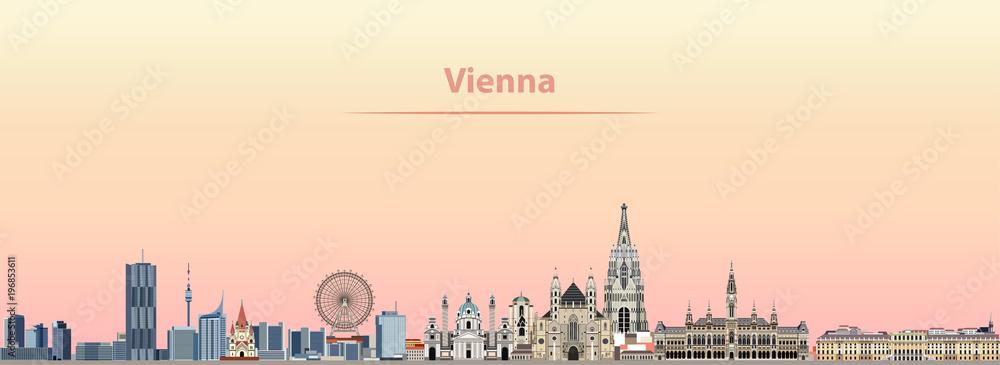 Fototapeta premium Wiedeń wektor panoramę miasta o wschodzie słońca