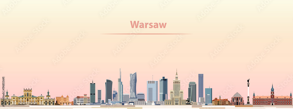 Naklejka premium Warszawa wektor panoramę miasta o wschodzie słońca