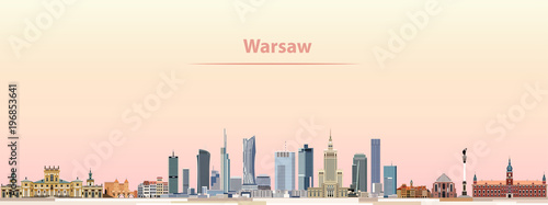 Warsaw vector city skyline at sunrise