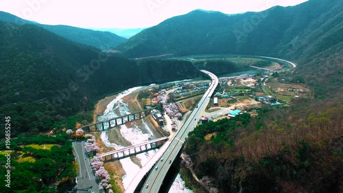 Korea Jinnamgyoban Spring Cherry Blossom Road Aerial photo