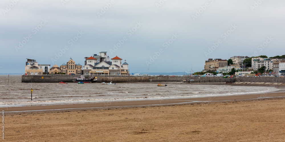 Weston-Super-Mare beach and town at low tide, Somerset, England