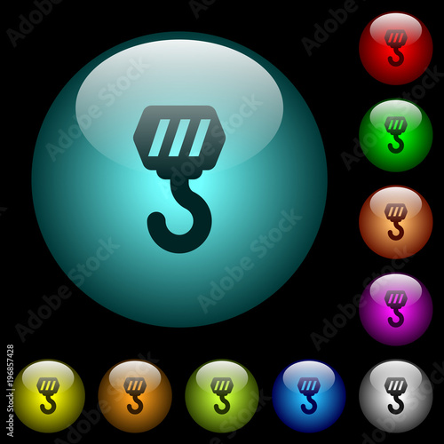 Construction hook icons in color illuminated glass buttons