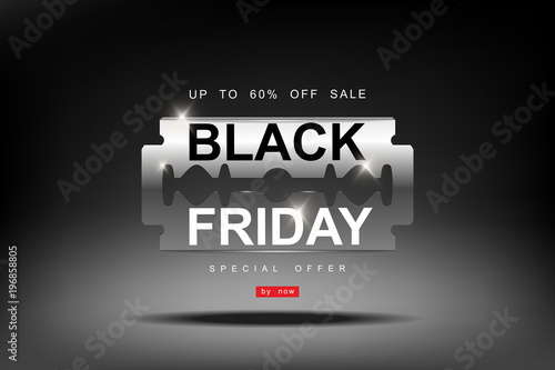 Black Friday, 3d razor blade big Sale, cutting discounts, prices cut, creative template on flat design photo