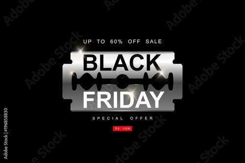Black Friday, 3d razor blade big Sale, cutting discounts, prices cut, creative template on flat design