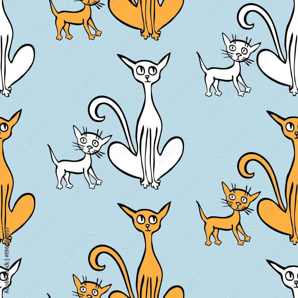 Fototapeta premium Seamless background of the cats with their kittens