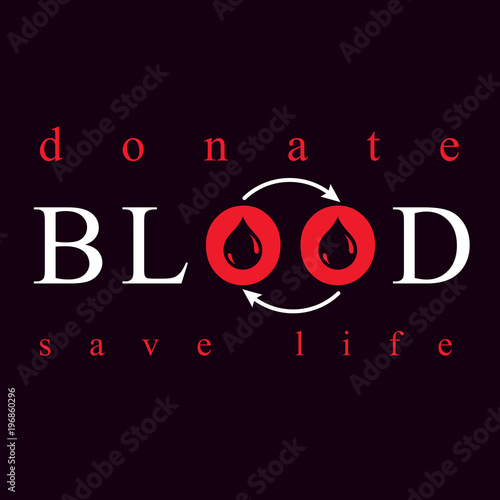 Blood donation vector symbol created with red blood drops and circulation arrows. Volunteer donorship, healthcare and medical treatment conceptual logo.