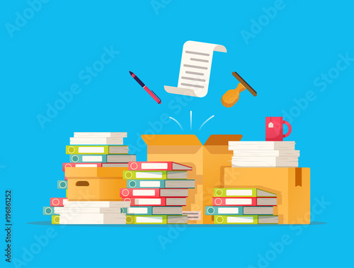 Carton boxes. Bureaucracy, paperwork, office. Vector illustration in flat style.