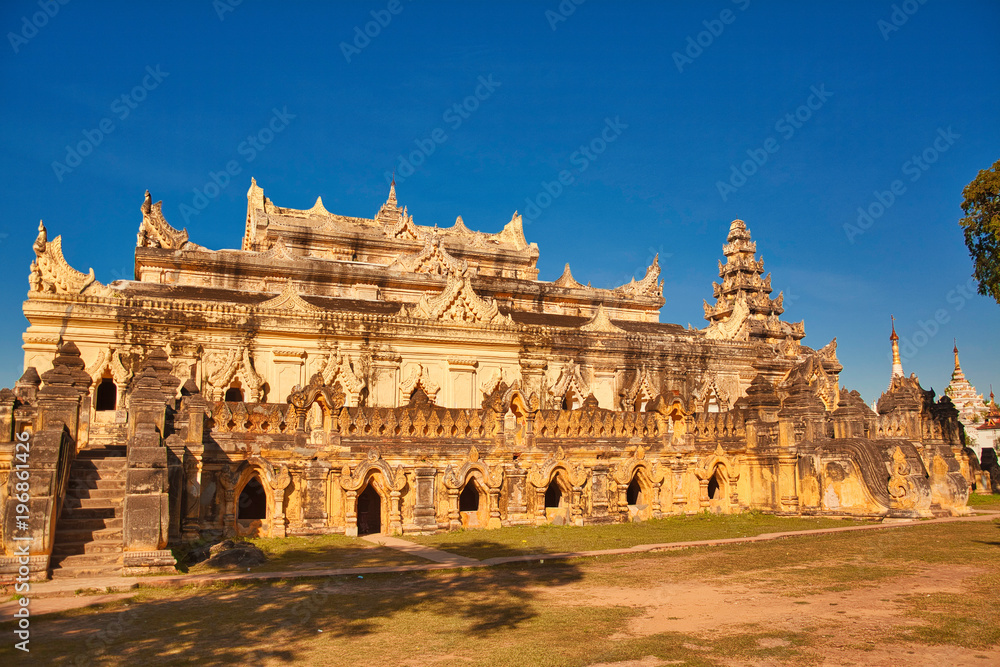 Mandalay, Myanmar - November 25, 2015 : .Very nice and old temple in a small village near Mandalay