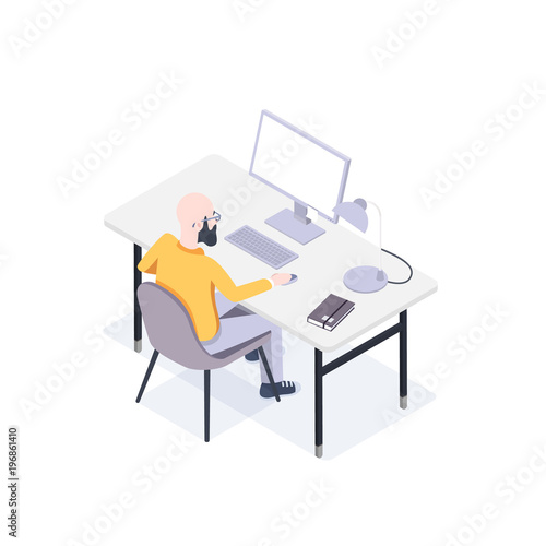 Man Seats at a Computer