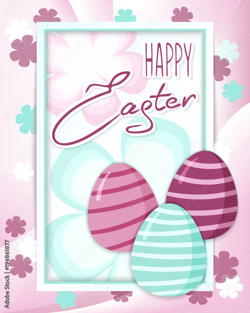 Easter greeting card with easter egg and flowers