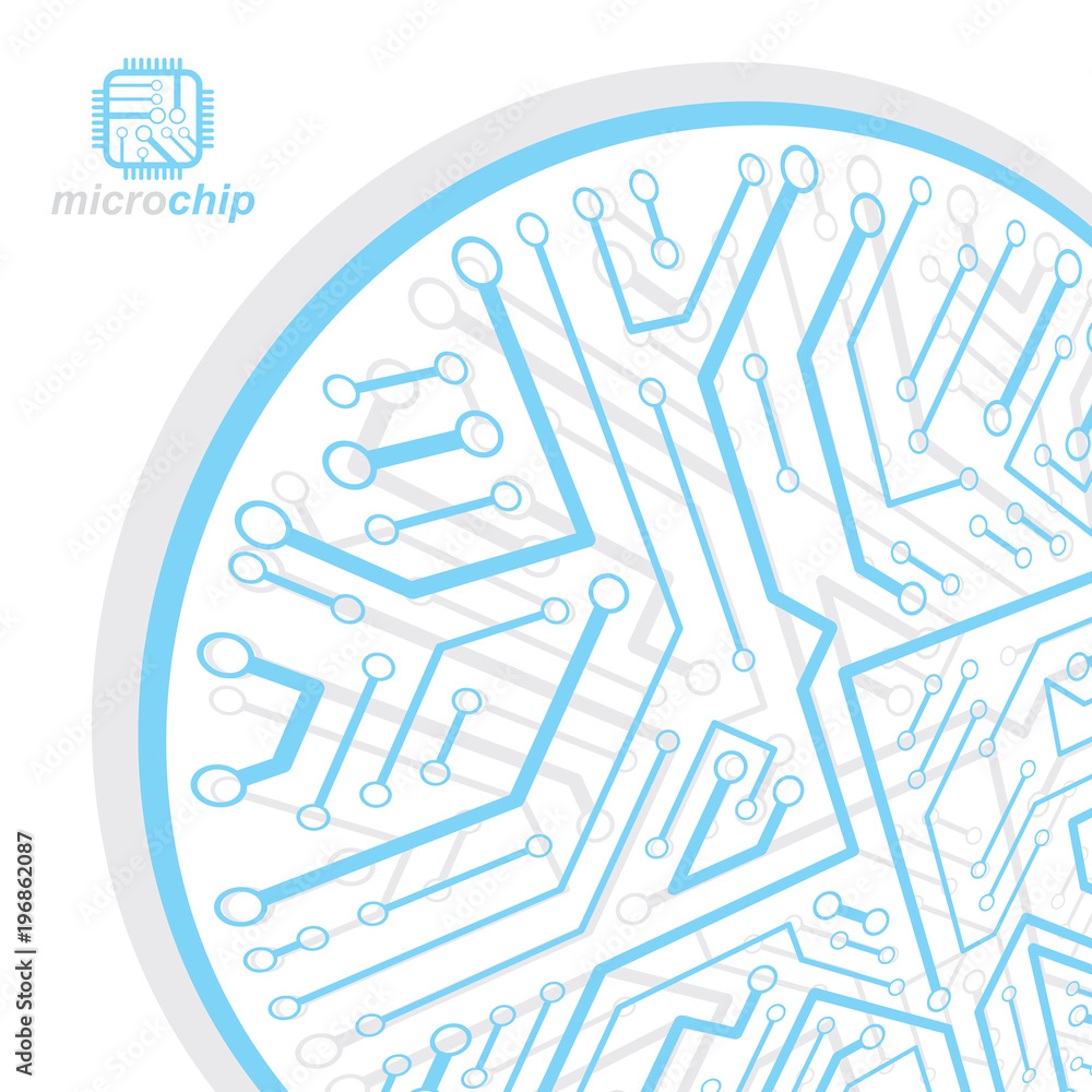 Vector circuit board with electronic components of technology device. Computer motherboard cybernetic abstraction. Electronic microprocessor Vector circuit board with electronic components of technology device. Computer motherboard cybernetic abstraction. Electronic microprocessor