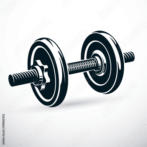 Dumbbell vector illustration isolated on white composed with disc weight. Sport equipment for weight lifting and cross fit training.