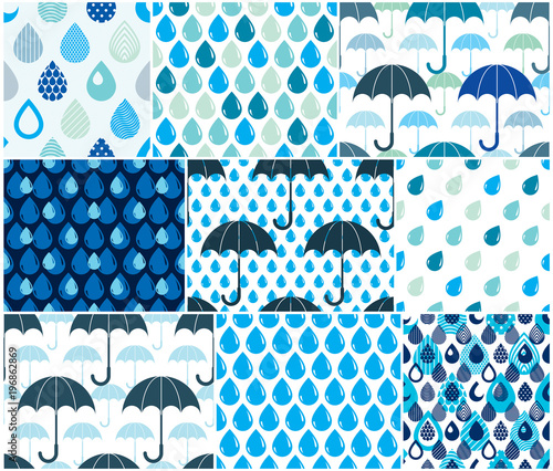 Falling rain drops and umbr...