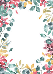 Blossoms collection. Watercolor flower and floral geometric frame #4
