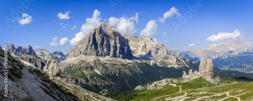 Принти на полотні Great sunset view of the top Tofana di Rozes and Cinque Torri range in  Dolomites, South Tyrol