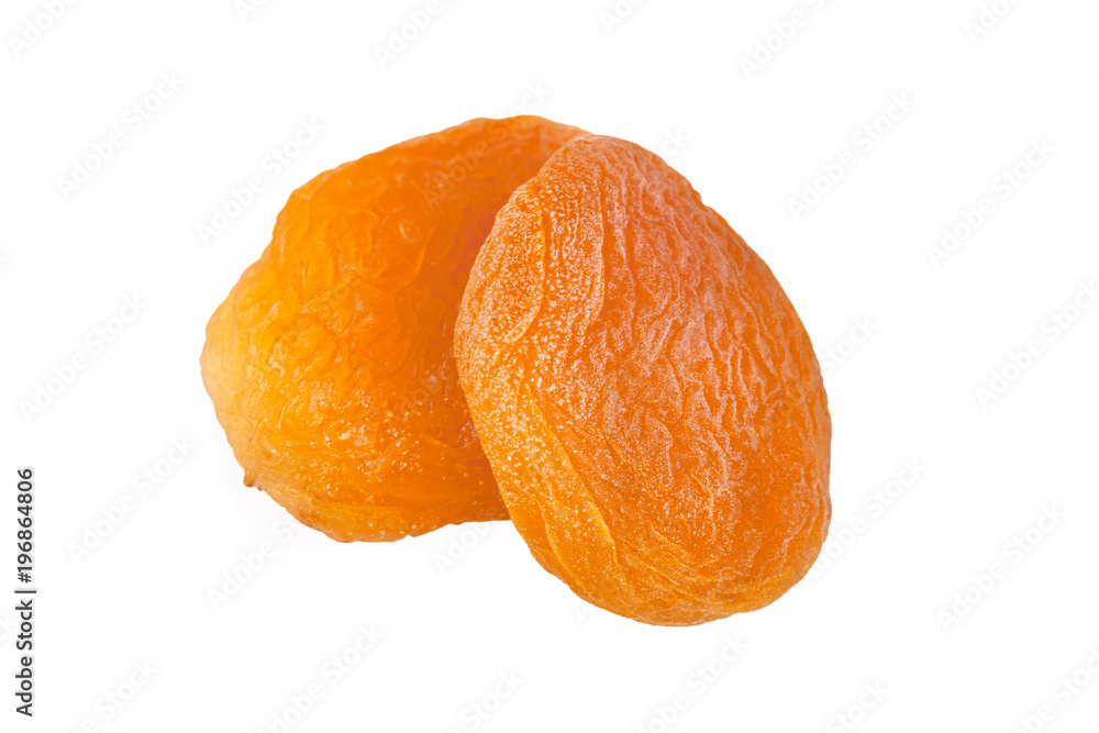 Dried apricot ingredient close up isolated on a white background. One orange apricot fruit with clipping path photo for advertising Dried apricot ingredient close up isolated on a white background. One orange apricot fruit with clipping path photo for advertising