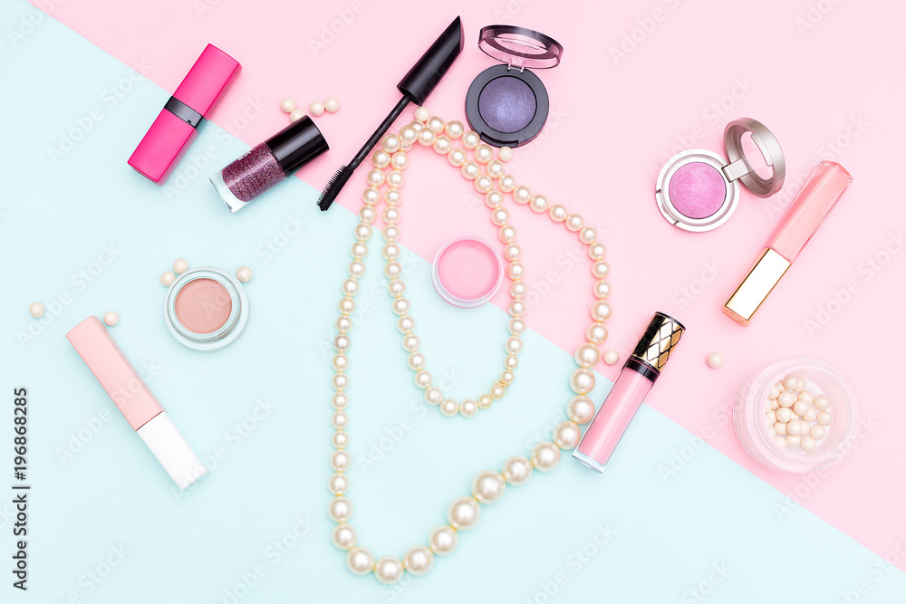 Beauty and fashion concept. Flat lay composition Beauty and fashion concept. Flat lay composition
