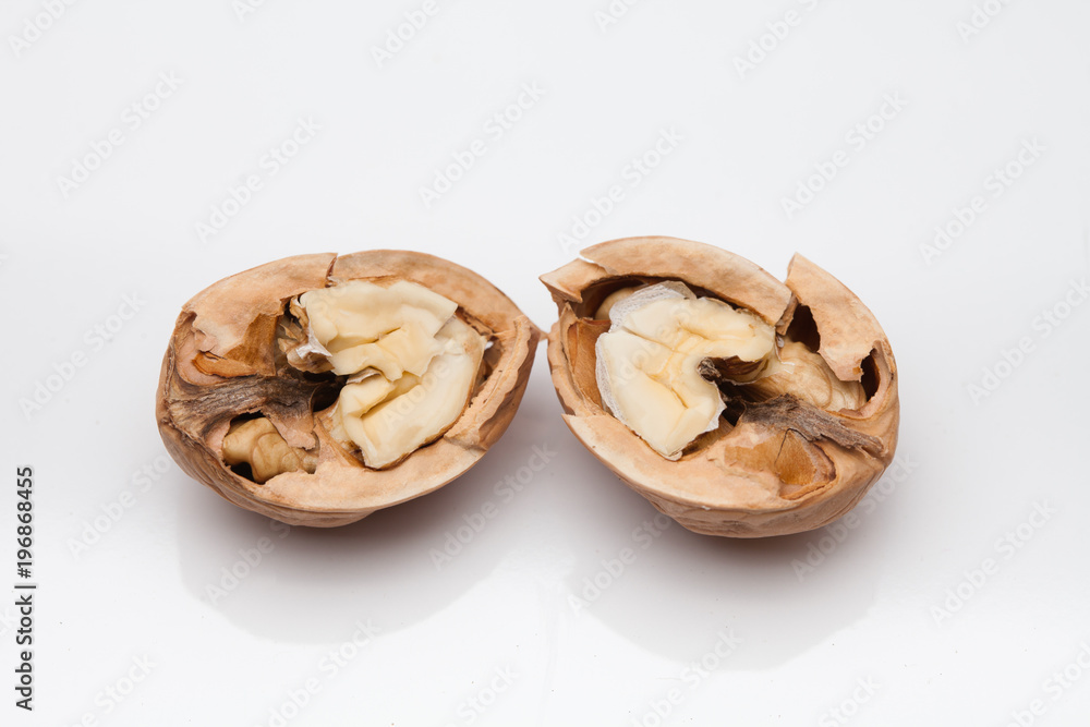 Open walnuts isolated on white background Open walnuts isolated on white background