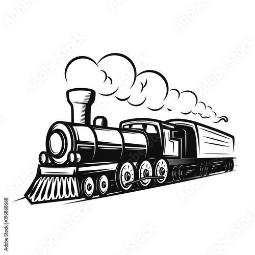 Retro train illustration isolated on white background. Design element for logo, label, emblem, sign.