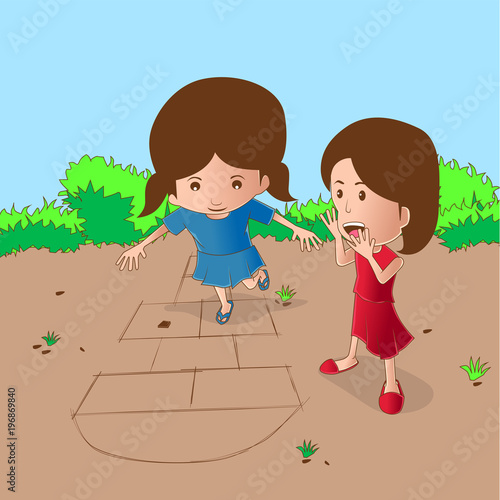 kids illustration girl play crank 