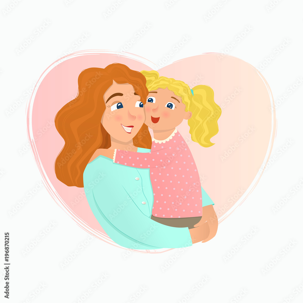 Mother and daughter hugging. Vector illustration. Mother and daughter hugging. Vector illustration.