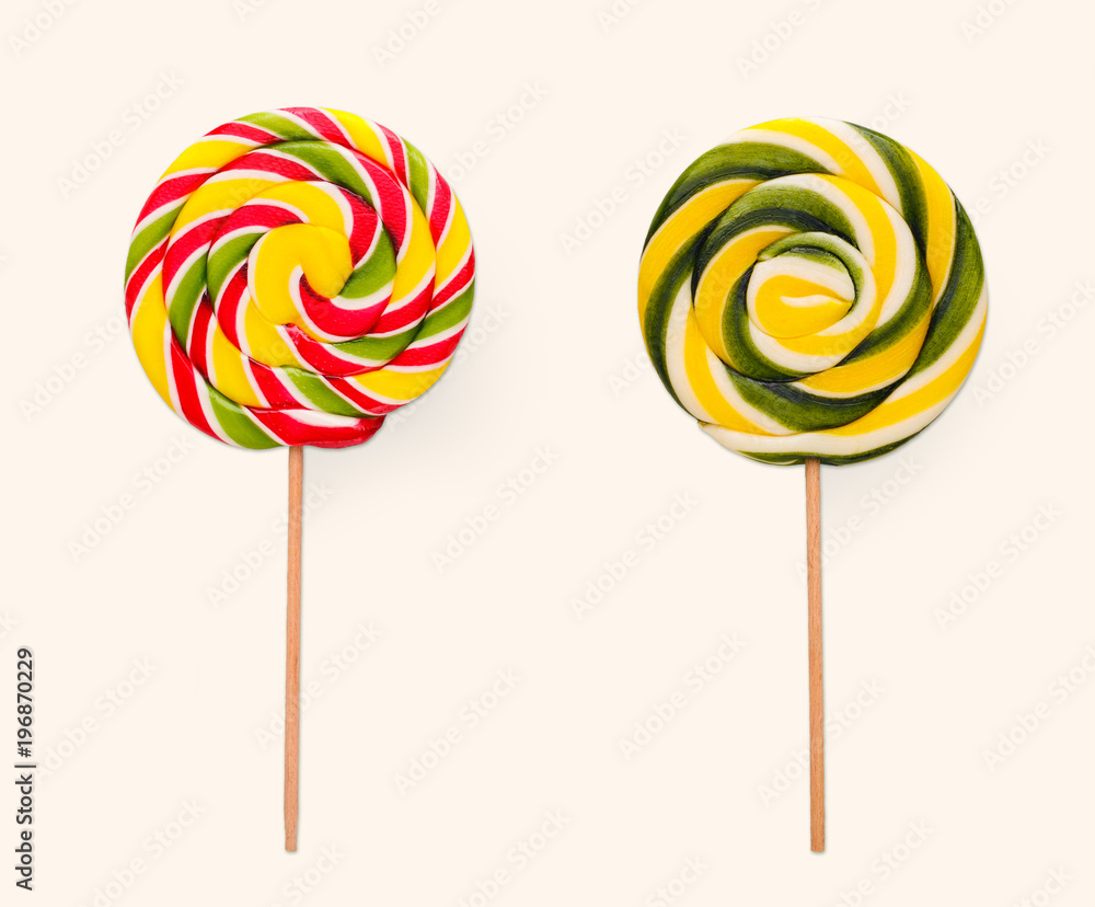 Spiral lollipops on white background. Colorful candies, isolated Spiral lollipops on white background. Colorful candies, isolated