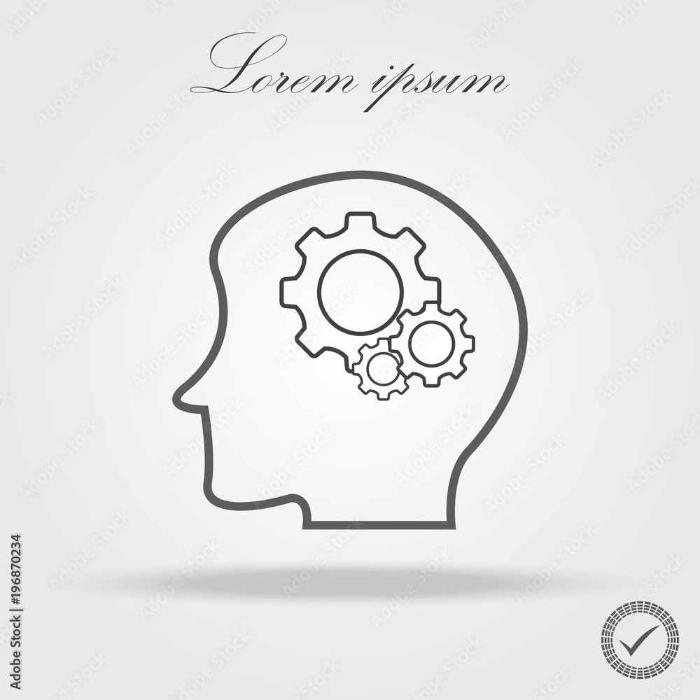 Gear in head line icon, outline vector sign, linear pictogram isolated on white. logo illustration Gear in head line icon, outline vector sign, linear pictogram isolated on white. logo illustration