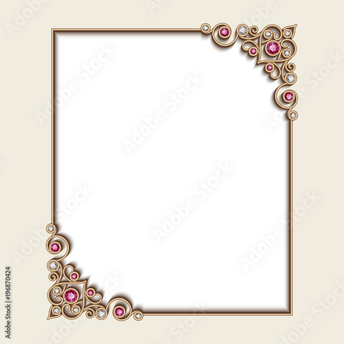 Vintage gold photo frame with jewellery corner patterns
