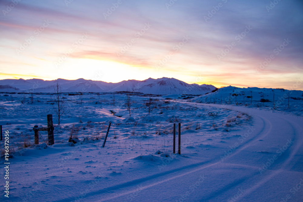 Road trip on winter roads in Iceland