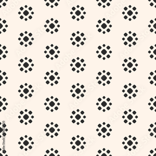 Abstract dotted seamless pattern. Simple floral geometric shapes. Vector monochrome circles texture. Stippling background. Repeat tiles. Design element for prints  decor  textile  furniture  linens
