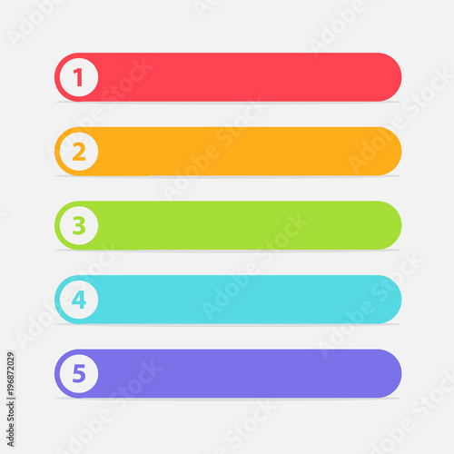 Vector One Two Three Four Five steps, progress or ranking banners with colorful tags.