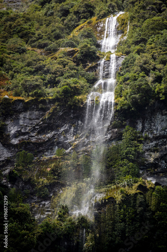 Waterfalls in Milford Sound  New Zealand