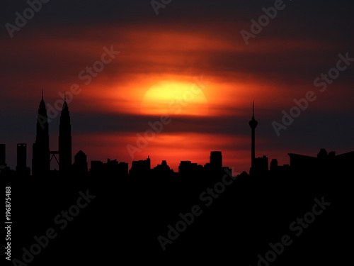 Photography Kuala Lumpur skyline silhouette with sunset illustration