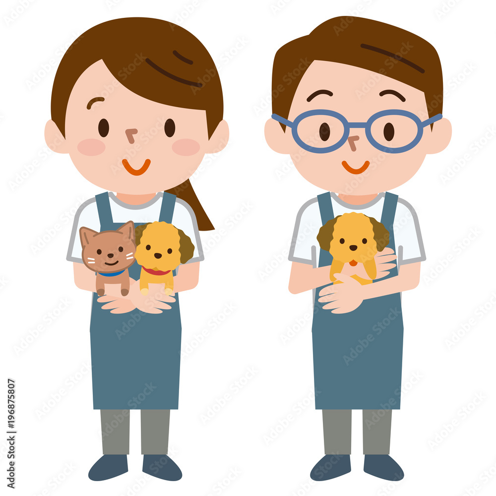 ペットを抱っこする男女